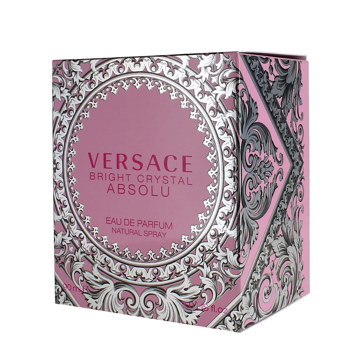Versace Bright Crystal Absolu Eau de Parfum spray for women, 3 oz, featuring a sleek glass bottle with a floral design.