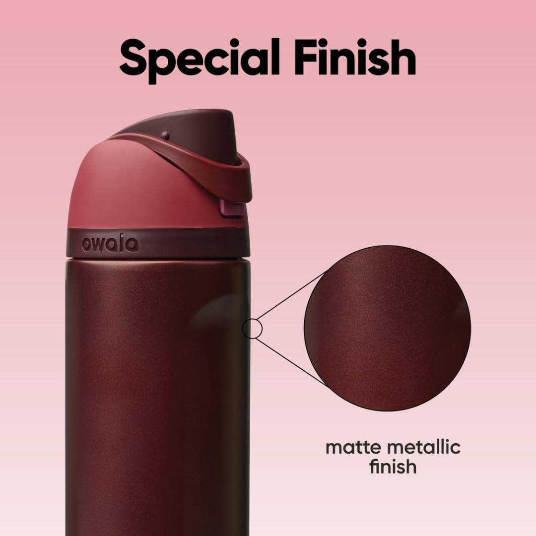 Owala FreeSip Insulated Stainless Steel Water Bottle with Straw, BPA-Free Sports Water Bottle, Great for Travel, 24 Oz, Black Cherry