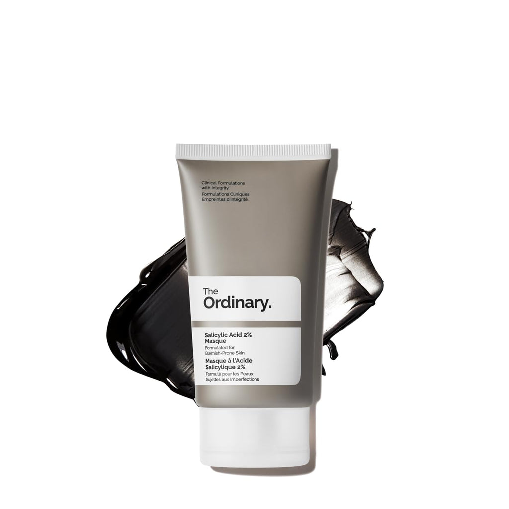 The Ordinary Salicylic Acid 2% Masque with charcoal and clay, clarifying mask for blemish-prone skin in a 1.7 fl oz jar