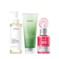Anua 3-Step Glass Skin Beginner Set by SlimBag featuring oil cleanser, face wash, and facial serum for Korean skincare routine