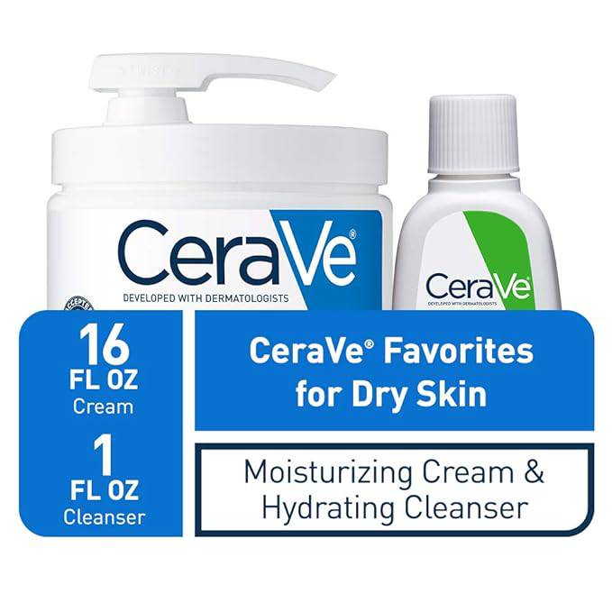 SlimBag CeraVe moisturizing cream and hydrating facial cleanser set for dry skin, includes 1oz cleanser and 16oz cream with pump