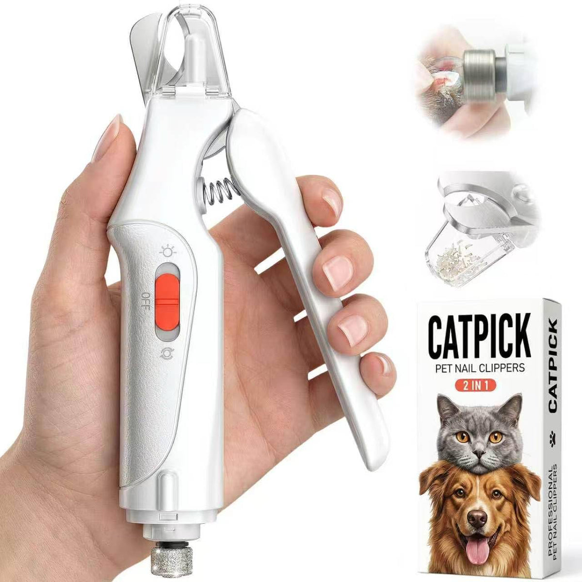 SlimBag CATPICK 2-in-1 cat and dog nail clippers with LED lights, quick sensor, safety guard, and USB rechargeable design.