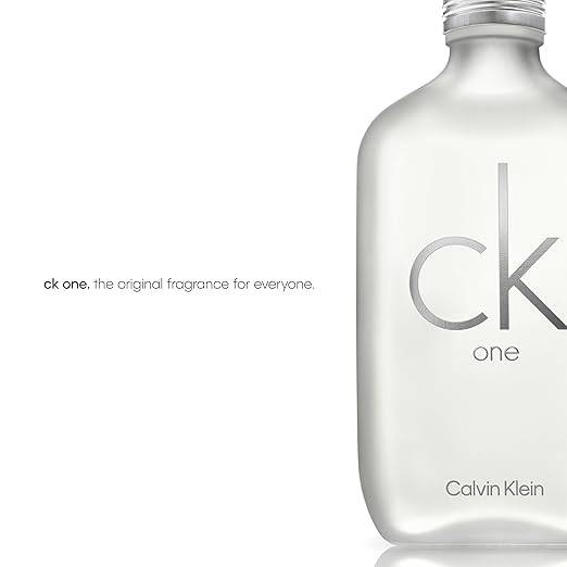 Calvin Klein CK One unisex citrus Eau de Toilette with green tea notes, shown in a sleek bottle on a white background.