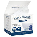 SlimBag Clean Skin Club Clean Towels XL face wipes, disposable, ultra soft, USDA biobased, makeup remover, eczema-friendly, 50 count