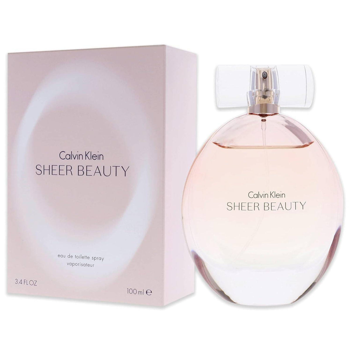 Calvin Klein Sheer Beauty floral Eau de Toilette perfume with peach, pink lily, peony, and vanilla blossom notes.