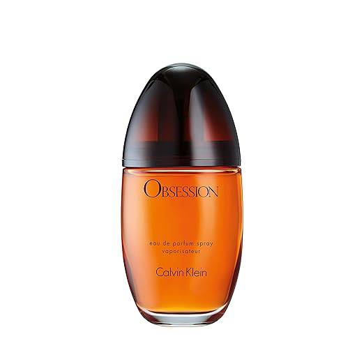 Calvin Klein Obsession Eau de Parfum for women featuring mandarin, bergamot, jasmine, and patchouli, long-lasting ambery fragrance