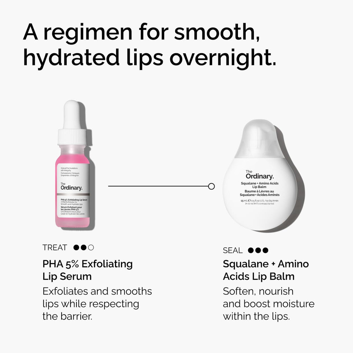 The Ordinary Squalane + Amino Acids Hydrating Lip Balm in a small jar, showing smooth, nourishing balm for lips, elbows, and cuticles.