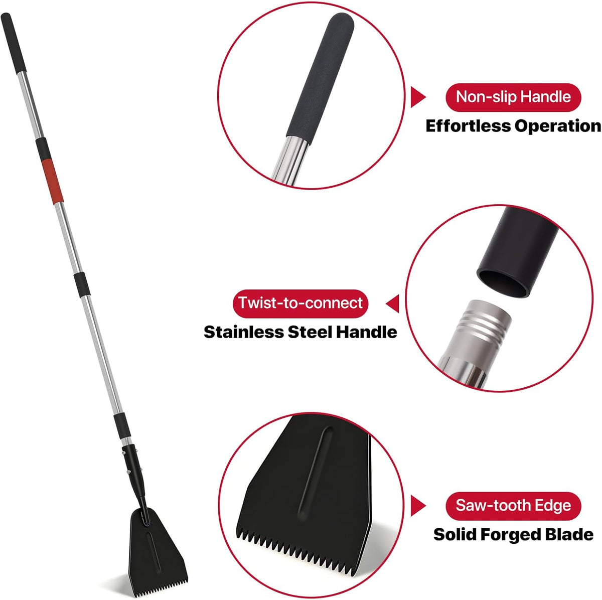 Ice Scraper with Saw-Tooth Edge - Heavy Duty Ice Chopper for Driveway, Sidewalk, Serrated Blade for Ice Breaking Tool, Effortless Removal of Thick Ice, Ice Scraper Chopper with 62-inch Long Handle