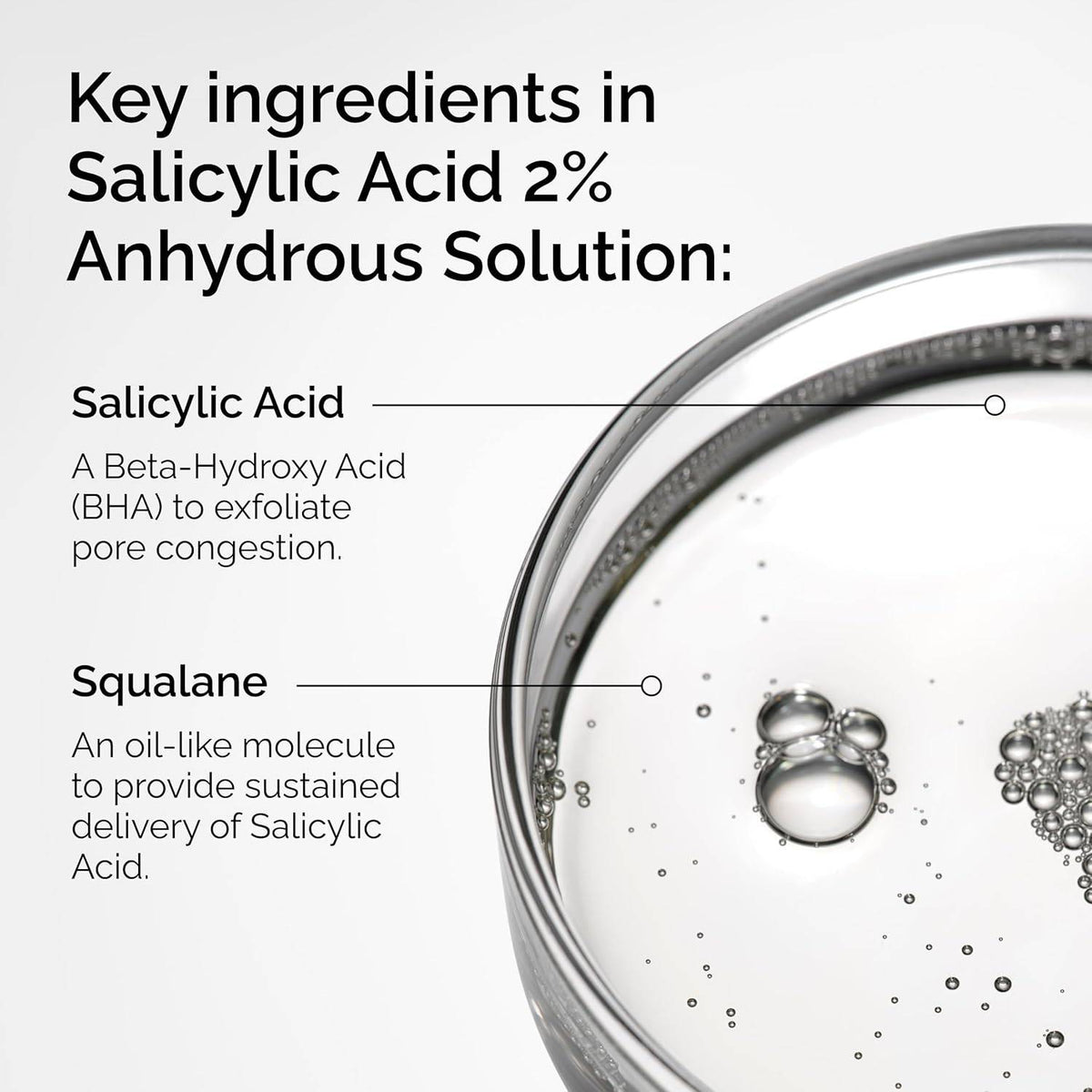 SlimBag Salicylic Acid 2% exfoliating serum bottle for blemish-prone skin and uneven texture, with clear dropper cap.