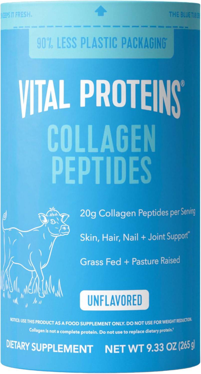 Vital Proteins collagen peptides powder in a SlimBag, unflavored collagen protein for hair, nails, skin, bones, and joints.
