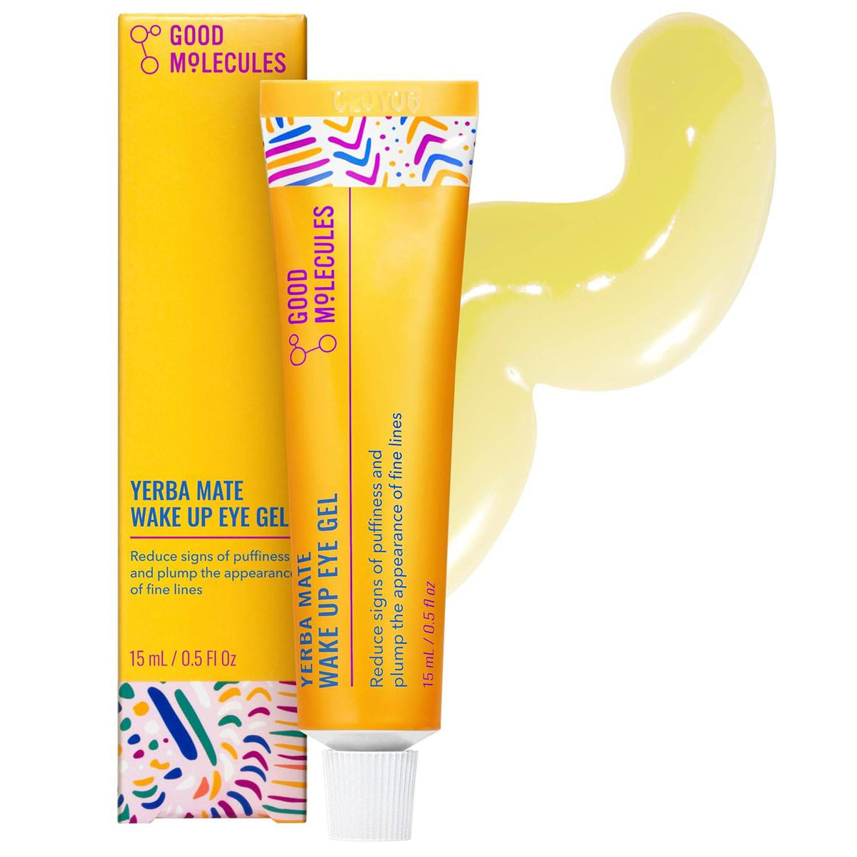 Good Molecules Yerba Mate Wake Up Eye Gel with hyaluronic acid and caffeine, hydrating under-eye cream for dark circles and puffiness.