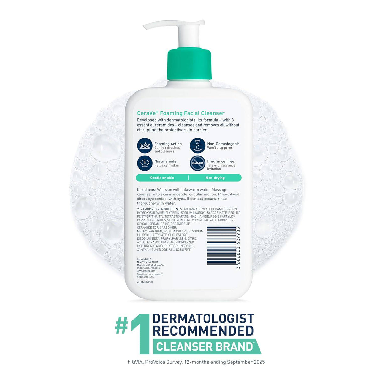 SlimBag CeraVe Foaming Facial Cleanser for oily skin with hyaluronic acid, ceramides, and niacinamide in a 8 oz bottle.