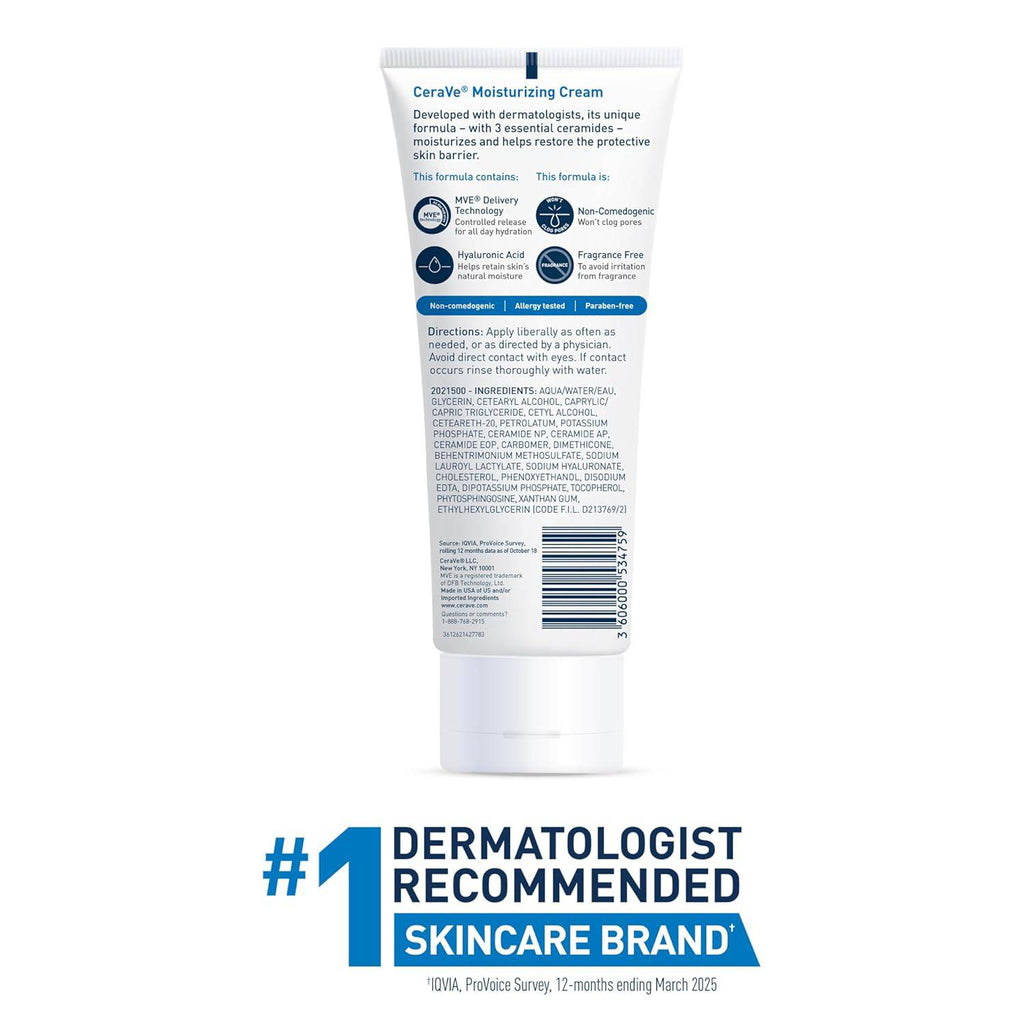 SlimBag CeraVe Moisturizing Cream for face and body, normal to dry skin, 8 fl oz jar with white cream inside