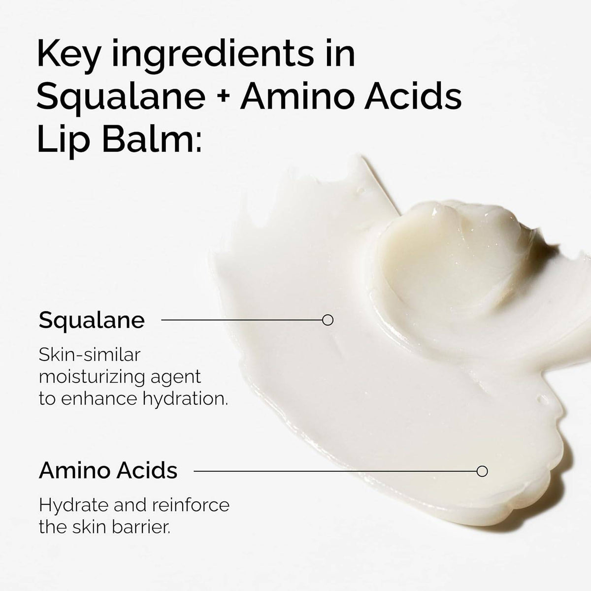 SlimBag The Ordinary Squalane + Amino Acids Hydrating Lip Balm applied on lips, highlighting nourishing and moisturizing properties.