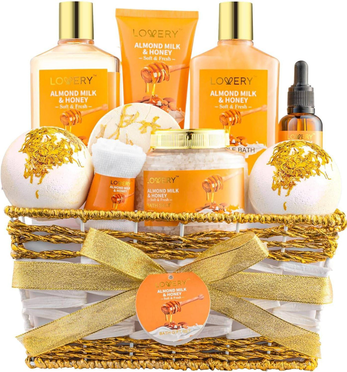 SlimBag gift basket for women with almond milk and honey beauty and personal care products for relaxing spa and self-care.