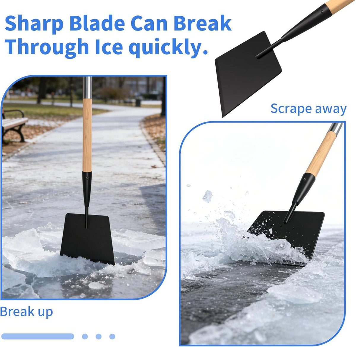 Wooden Handle Ice Scraper&Chopper for Driveway Sidewalk, Heavy Duty Ice Chipper, Ice Breaker Tool, Ice Shovel&Chisel&Spud, Floor Scraper for Ice Removal(56In)