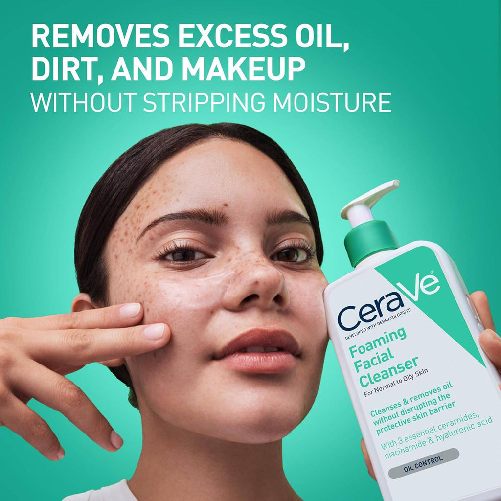 SlimBag CeraVe Foaming Facial Cleanser for oily skin with hyaluronic acid, ceramides, and niacinamide in a 19 oz bottle