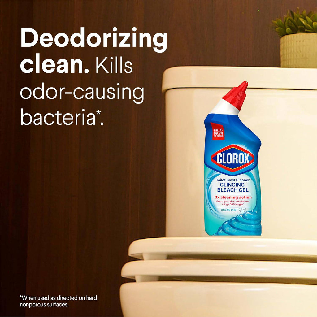 CLOROX Toilet Bowl Cleaner Clinging Bleach Gel, Ocean Mist, 24 Fl Oz, Pack of 2 (Package May Vary)