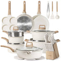 CAROTE 21Pcs Pots and Pans Set, Nonstick Cookware Sets, White Granite Induction Cookware Non Stick Cooking Set w/Frying Pans & Saucepans(PFOS, PFOA Free)