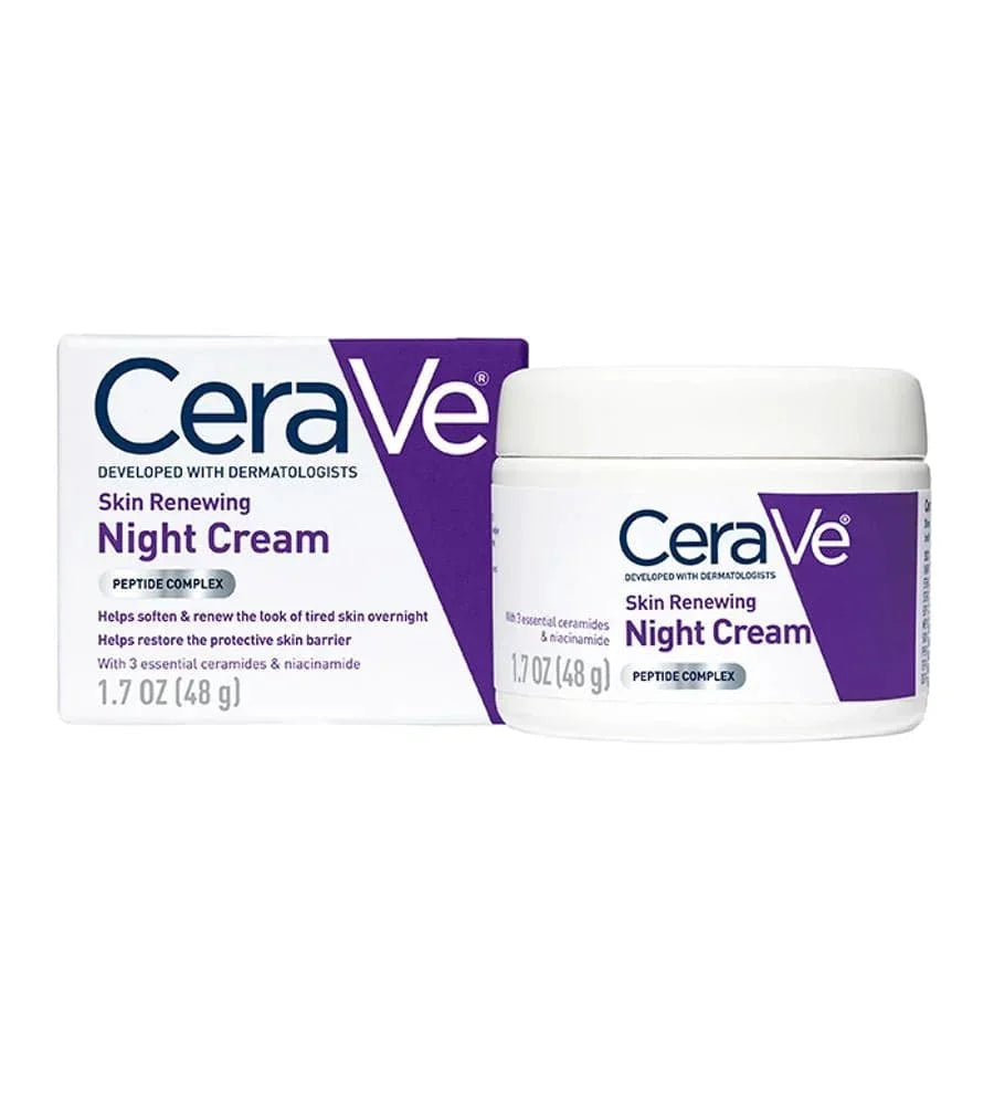 SlimBag CeraVe Skin Renewing Night Cream jar with white lid and label, showcasing the night cream packaging.