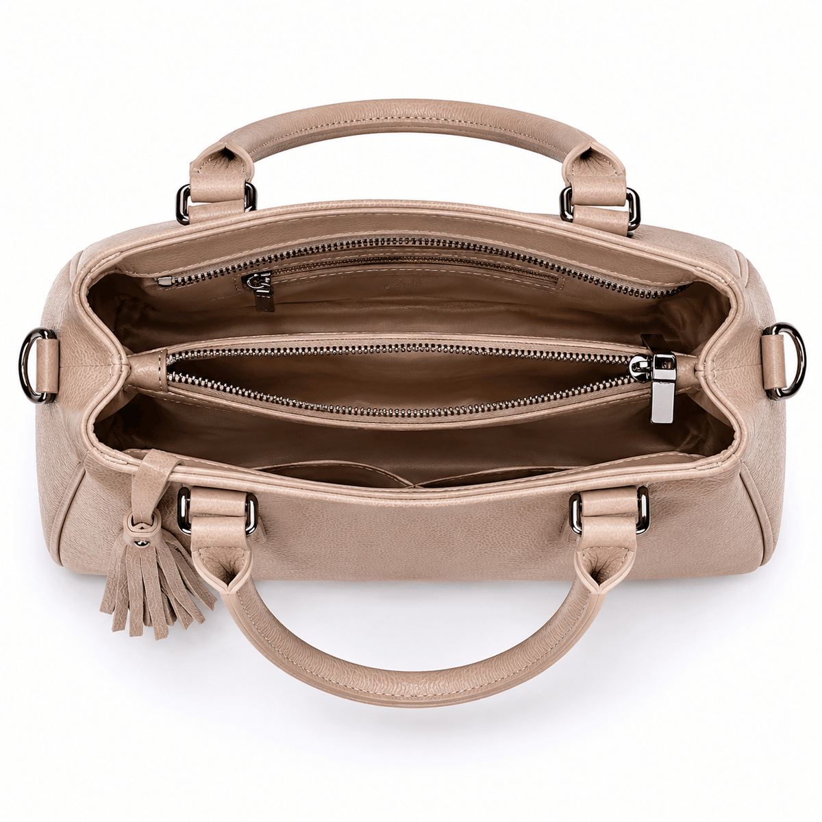 SlimBag beige faux leather tote handbag with sturdy handles and spacious interior, perfect for everyday use