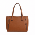 Brown faux leather SlimBag tote shoulder handbag with sleek design and sturdy handles, perfect for everyday use.