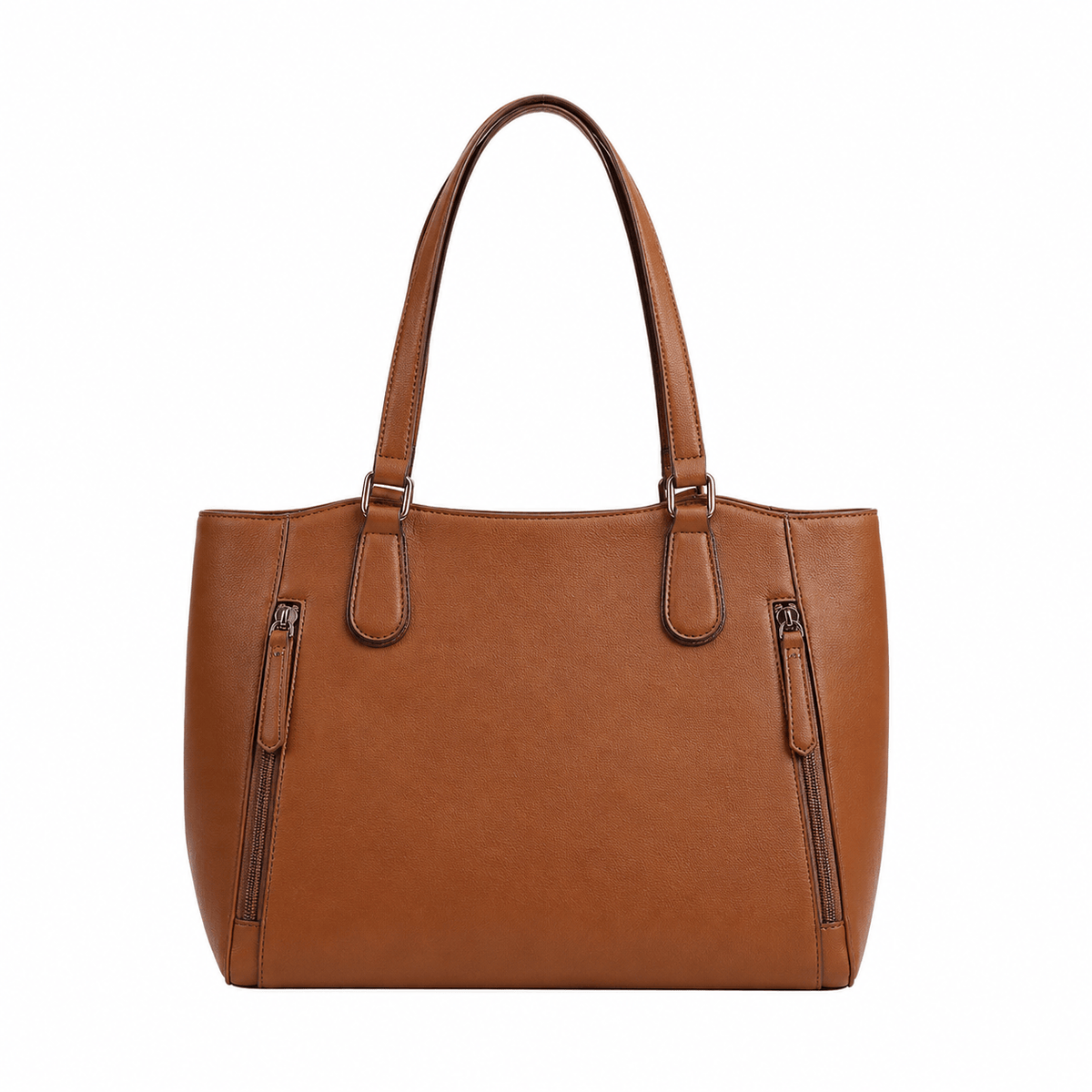 Brown faux leather SlimBag tote shoulder handbag with sleek design and sturdy handles, perfect for everyday use.