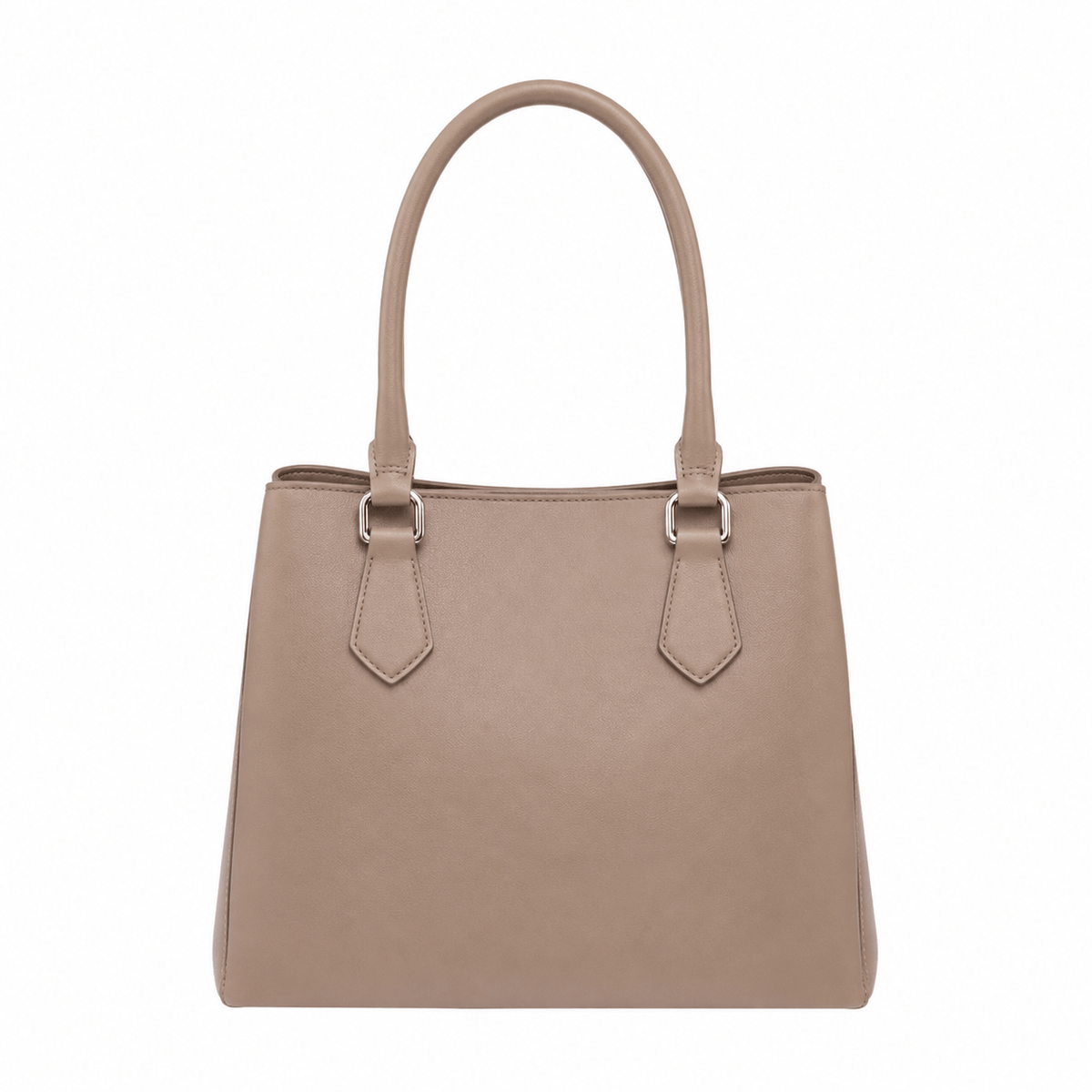SlimBag taupe faux leather tote handbag with double handles and spacious interior, stylish and versatile for everyday use.