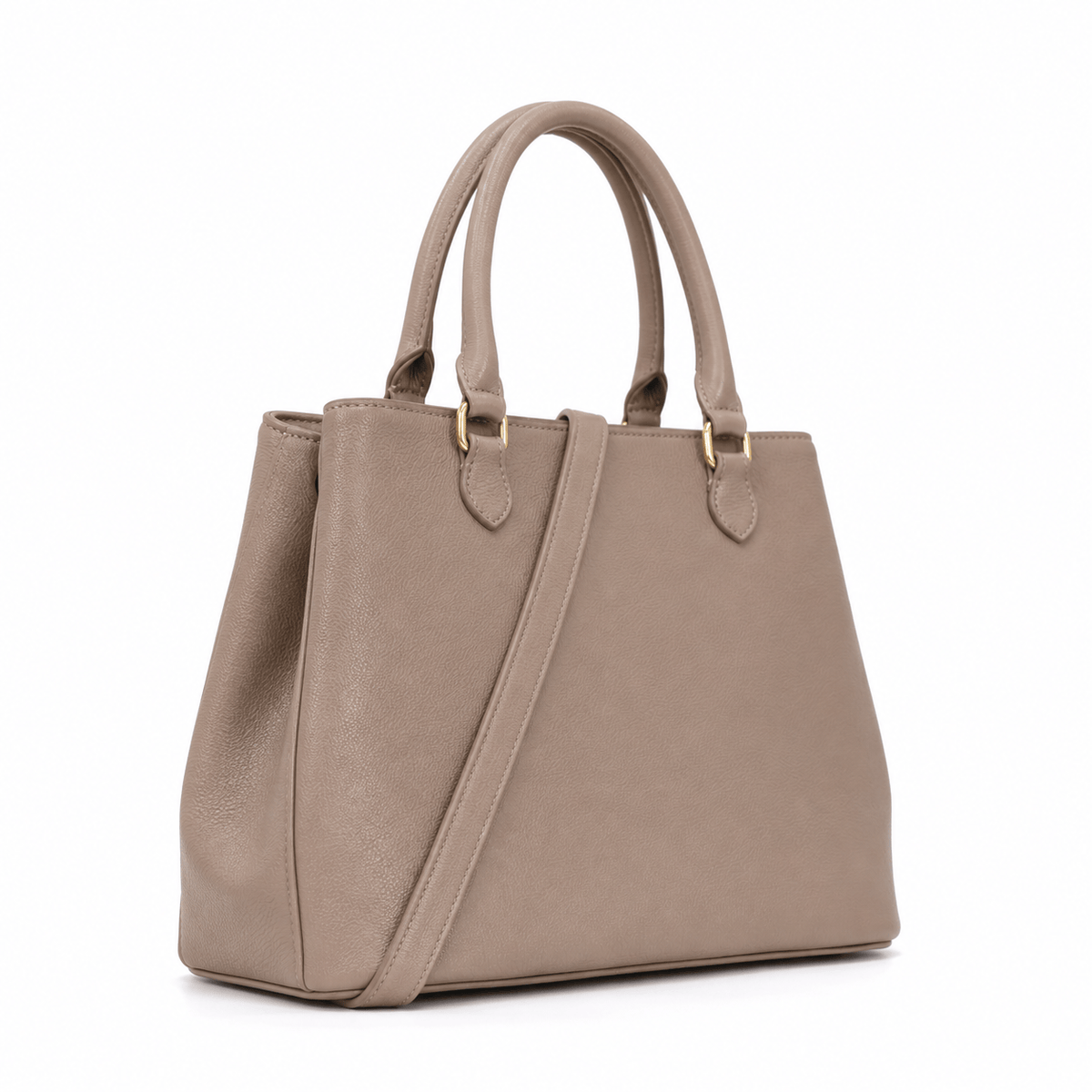Taupe faux leather SlimBag tote handbag with shoulder strap, featuring a sleek design and spacious interior for everyday use.