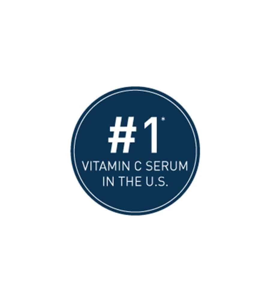 CeraVe Skin Renewing Vitamin C Serum in a clear bottle with pump dispenser, featuring a bright orange label and product name.